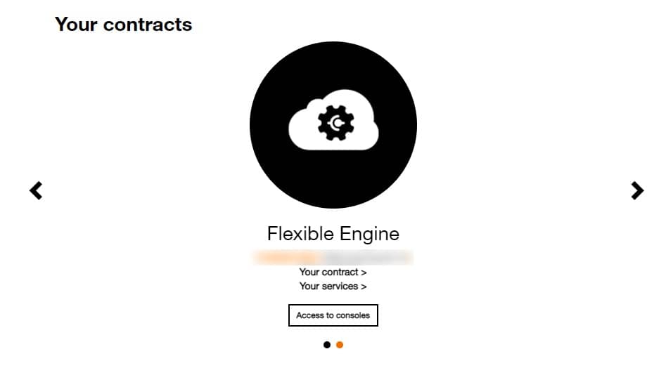 Flexible Engine console - Cloud customer space contracts